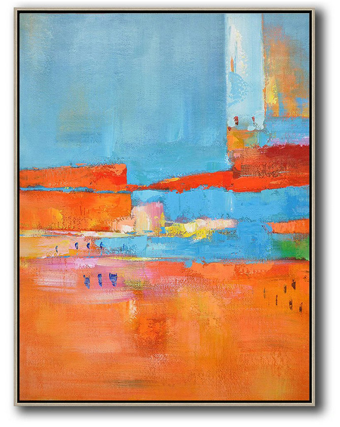 Large Abstract Art Handmade Oil Painting,Vertical Palette Knife Contemporary Art,Large Colorful Wall Art,Red,Orange,Sky Blue,Pink.etc